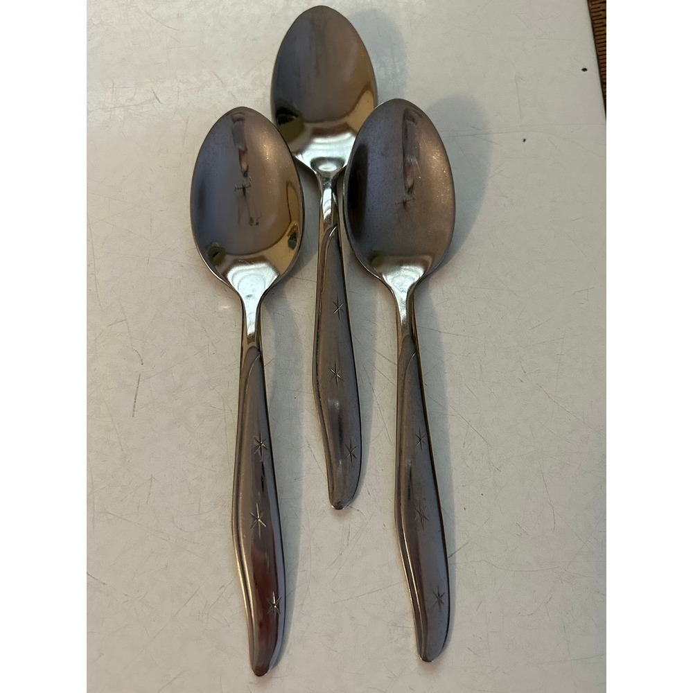 Vintage Mar Crest‎ Citation MCM Flatware, 3 Teaspoons, Atomic Starburst, 3 Stars